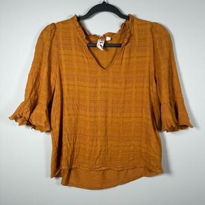 Dolan Left Coast Anthropologie XSmall Burnt Orange Ruffle Bell Sleeve‎ Blouse